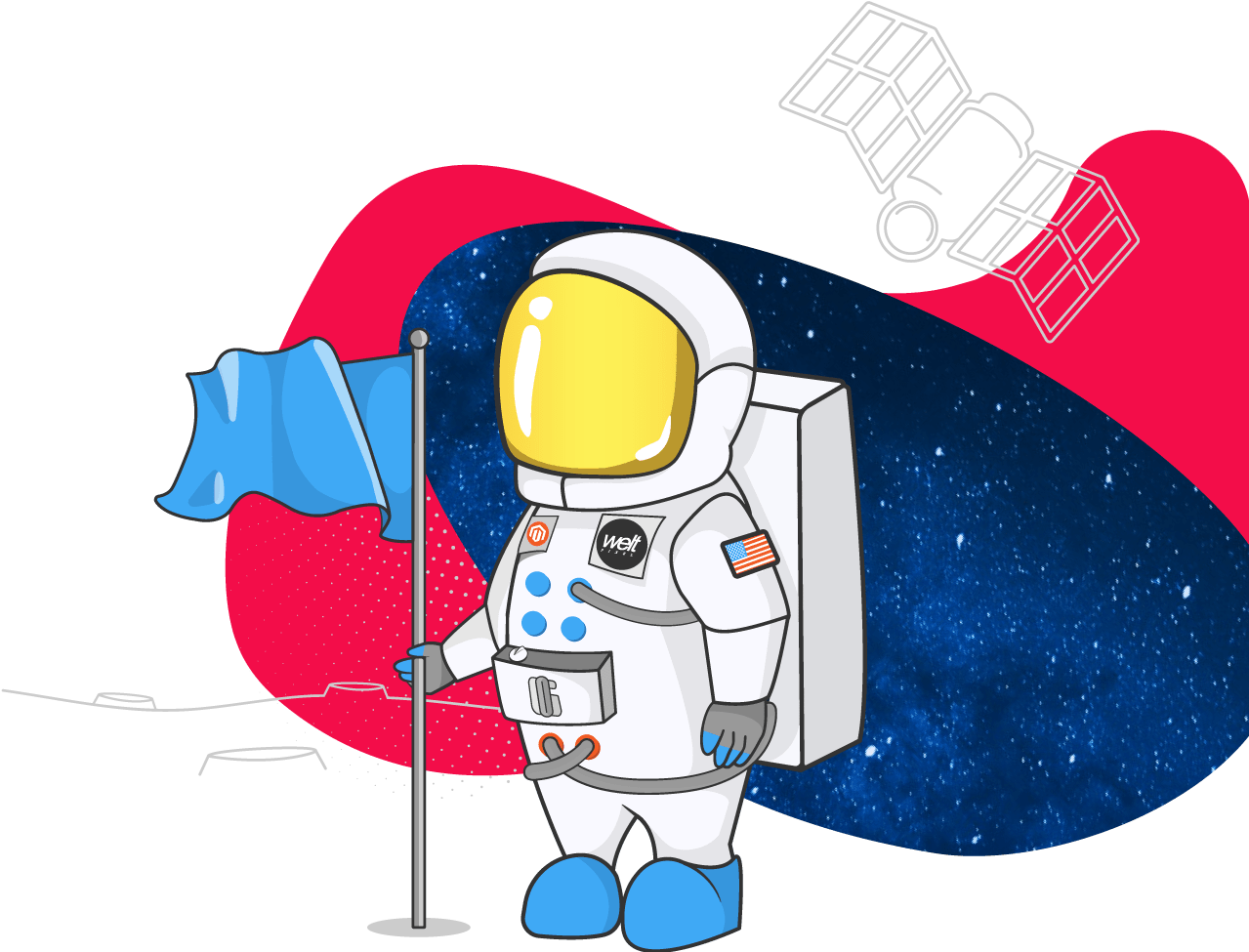 Weltpixel About Us Cosmo With Flag - Weltpixel Clipart (1287x974), Png Download