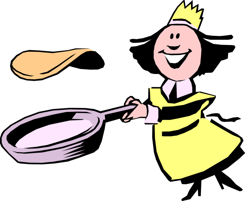 Vector Illustration Of Female Chef Flips Pancake Or - Pannenkoeken Bakken Clipart (852x700), Png Download