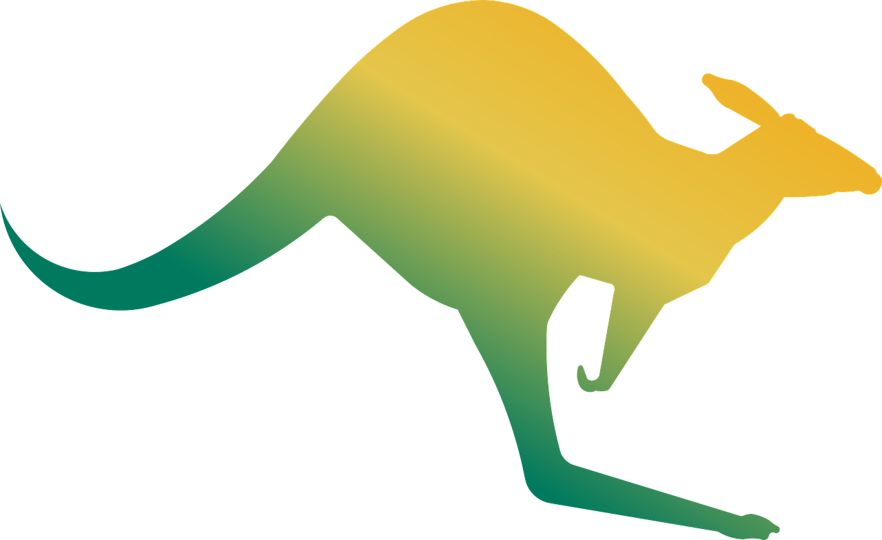 Australia, Kangaroo Animal Jump Australia Symbol Gold - Green And Gold Kangaroo Clipart (1280x784), Png Download