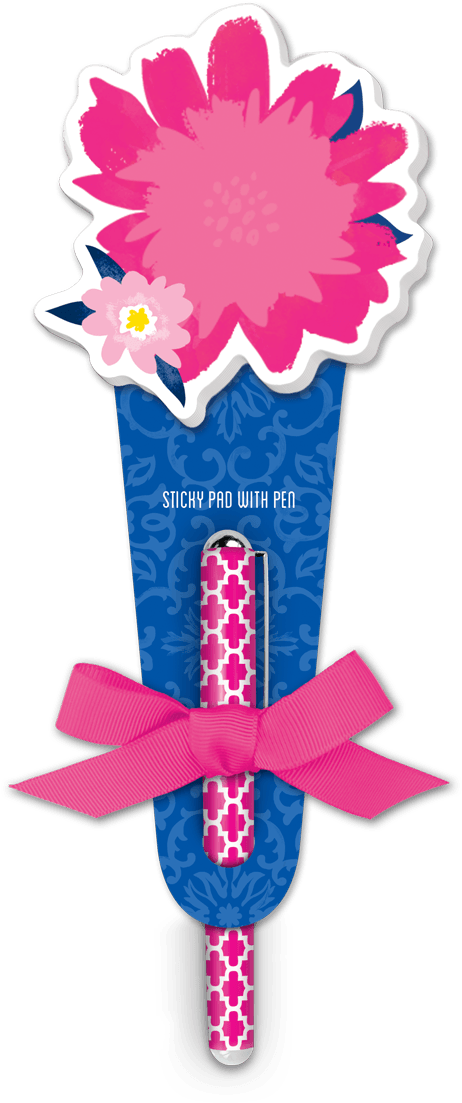 Pink Flower Sticky Pad With Pen - Flower Clipart (1200x1200), Png Download