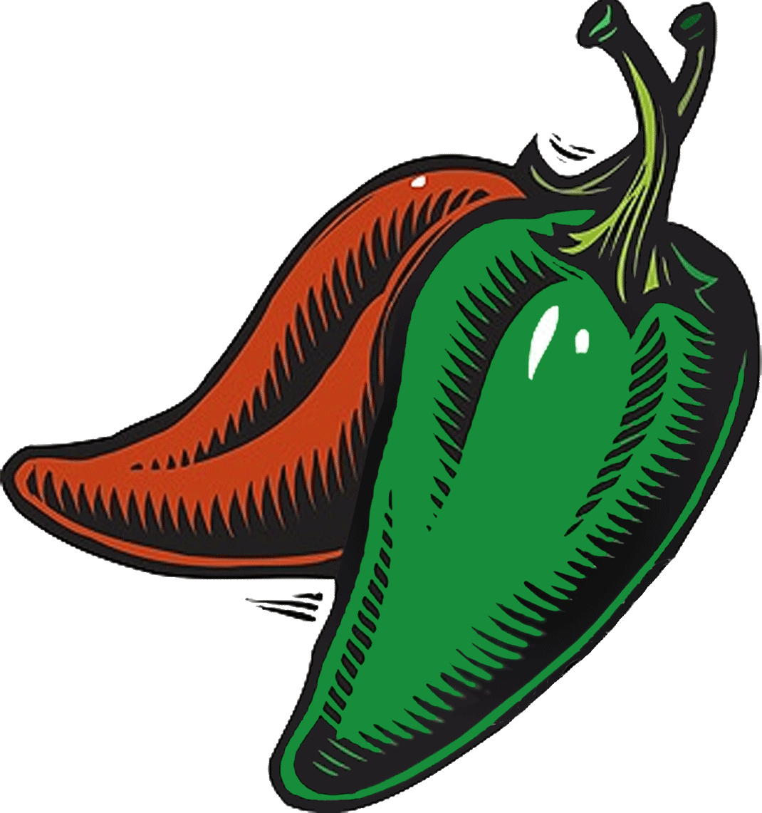 Red N Green Chili Woodcut - Green Chile Gif Transparent Clipart (1070x1141), Png Download