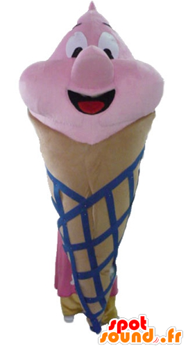 Giant Ice Cream Cone Mascot, Brown, Pink And Blue - Blue Clipart (600x600), Png Download