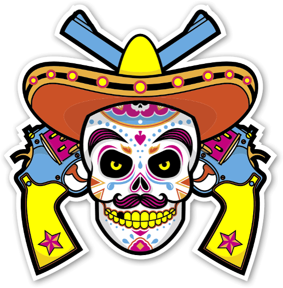 Colorful Mexican With Guns Sticker - Mexican Stickers Png Clipart (590x600), Png Download