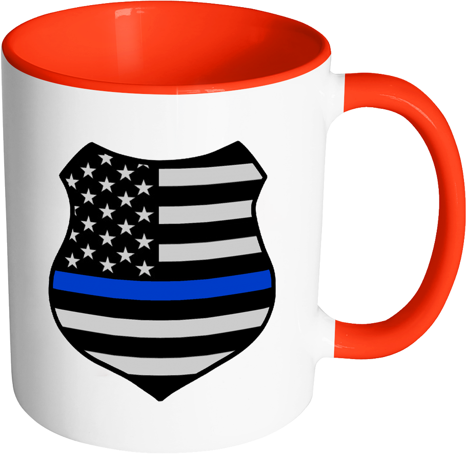 Thin Blue Line American Flag Shield Mug - Coffee And Meeting Quote Clipart (1024x1024), Png Download