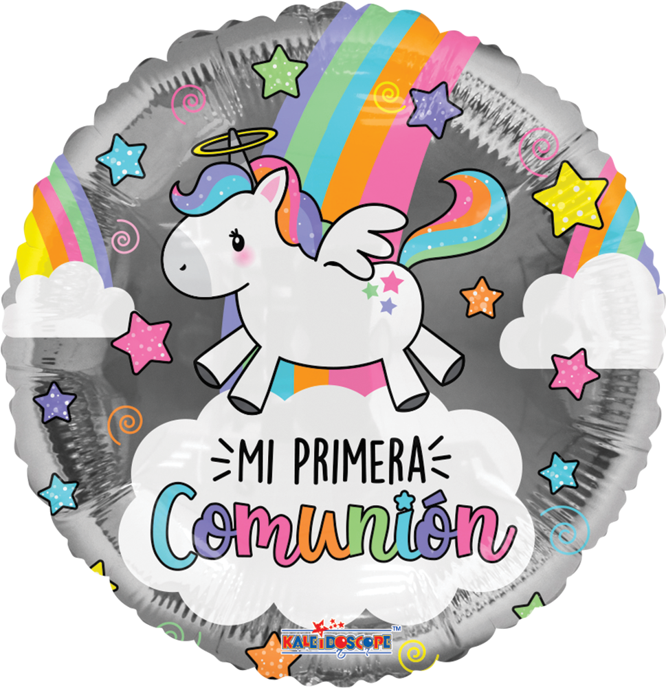 18" Mi Primera Comunión Unicornio De Colores, Metalizado Clipart (1000x1000), Png Download