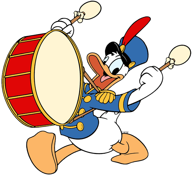 Playing The Drum In A Marching Band - Donald Duck Clipart (633x575), Png Download