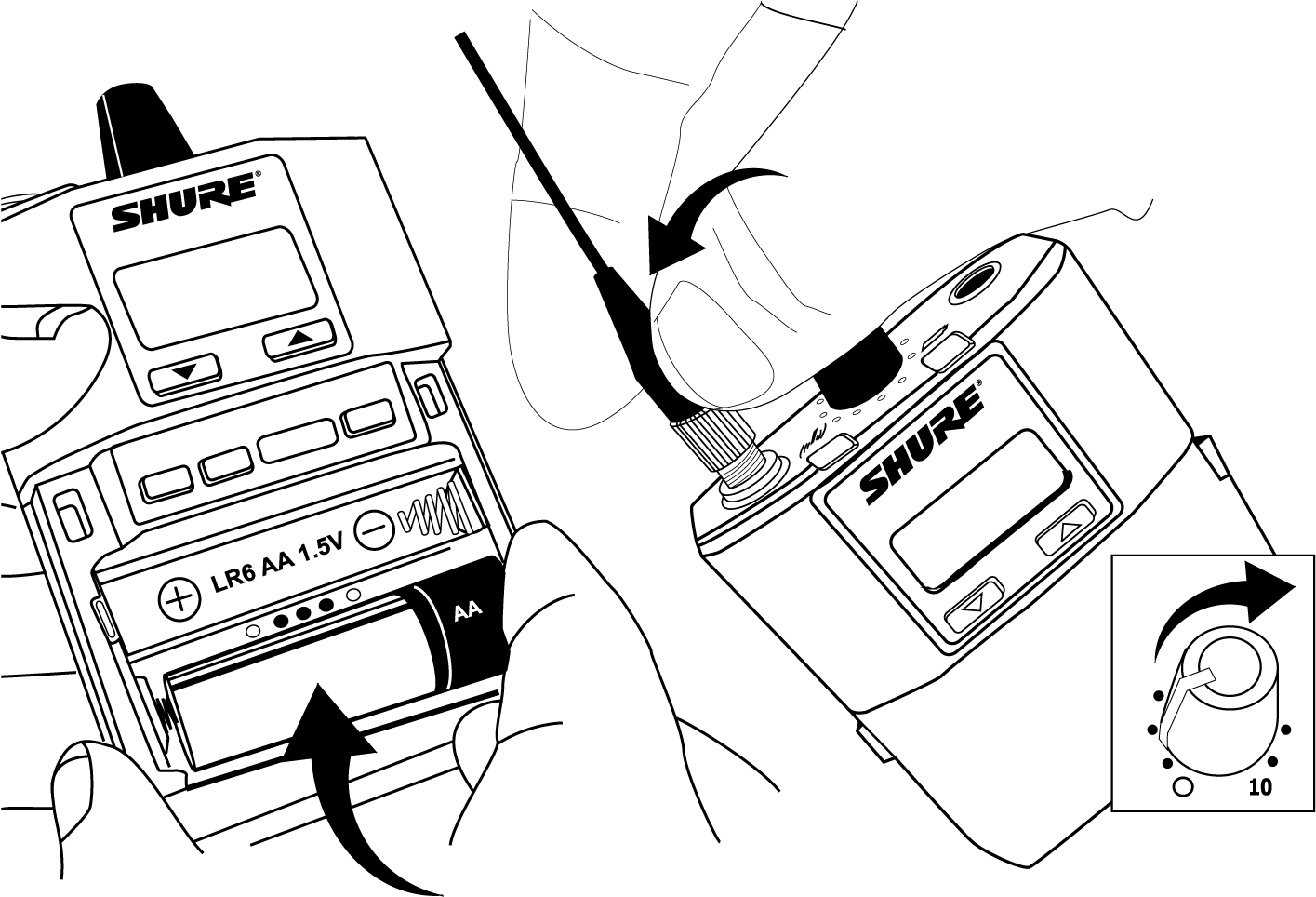 Insert The Batteries Or Battery Pack And Attach Antennas - Shure Clipart (1420x972), Png Download