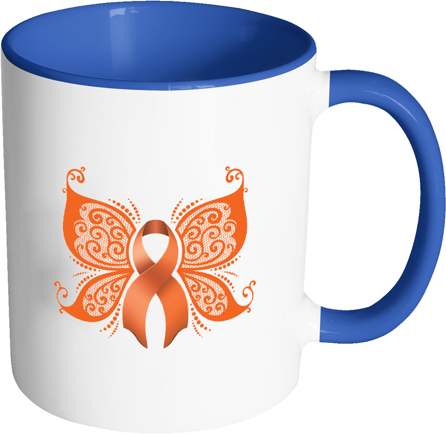 Beautiful Butterfly Orange Ribbon Kidney Cancer Awareness - Bible Emergency Numbers Mug - Christian Gifts For Women Clipart (1024x1024), Png Download