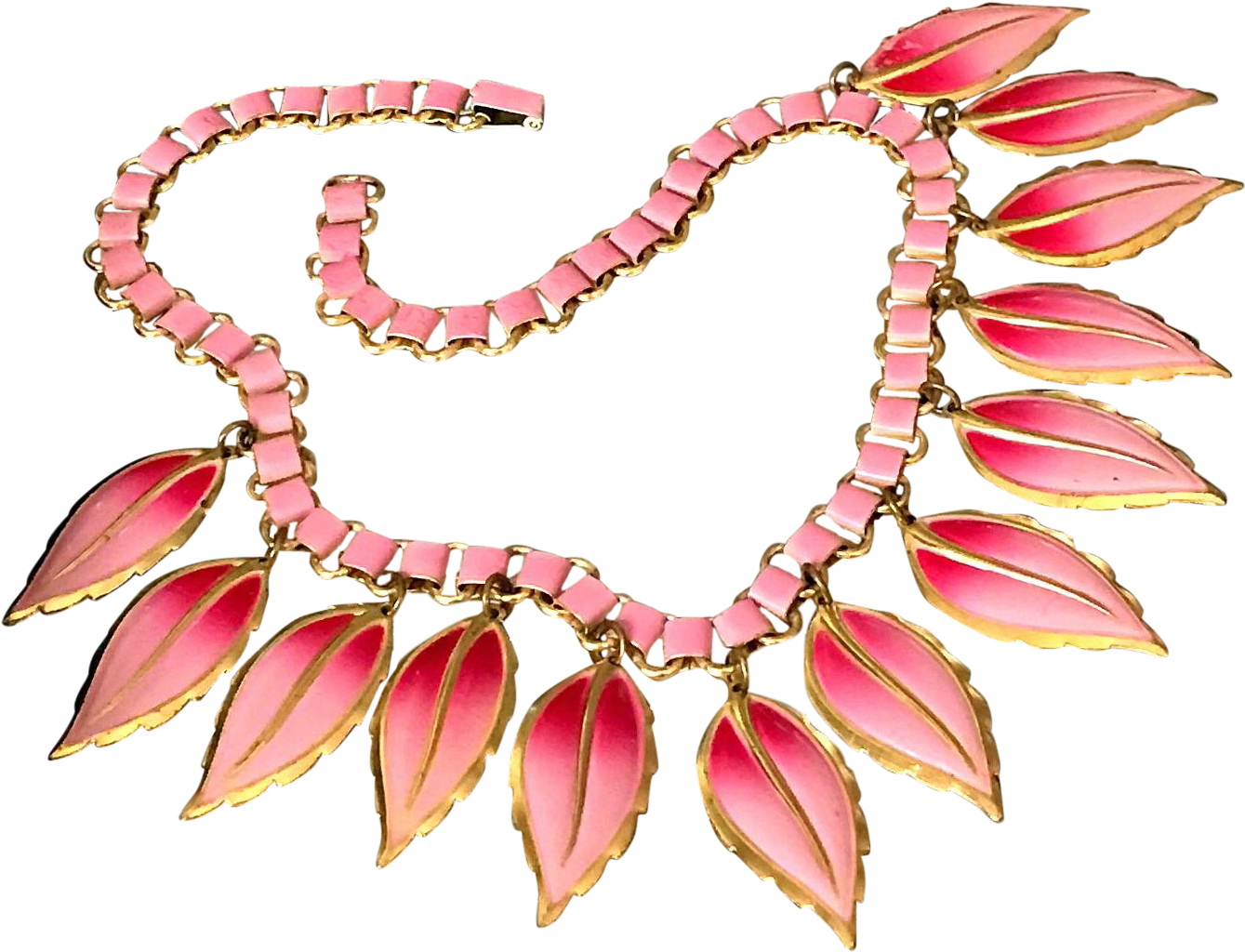 Vintage Pink Leaf Bib Necklace Art Deco Bookchain Book - Necklace Clipart (1487x1137), Png Download