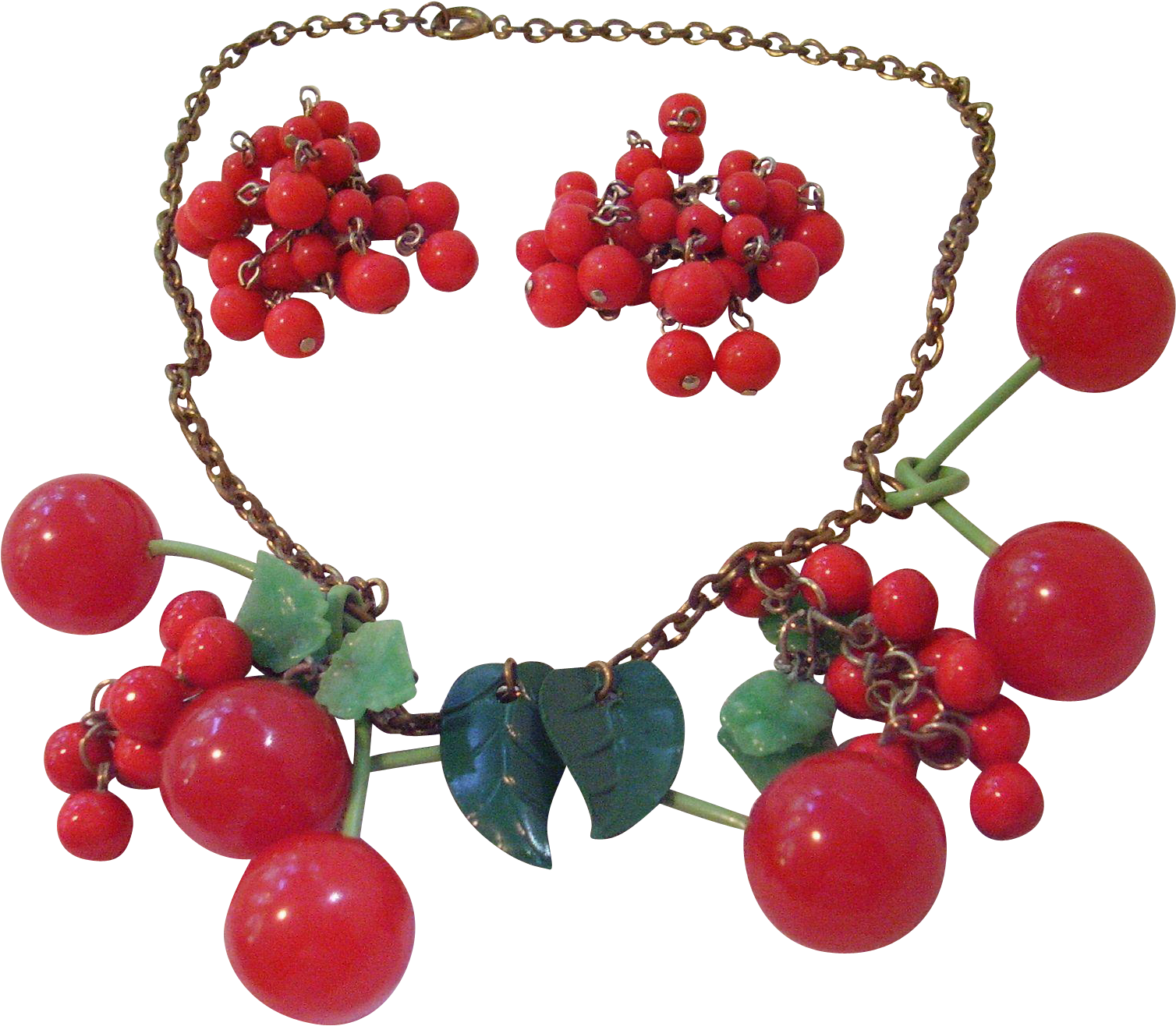 Vintage Bakelite Cherry Necklace Cluster Earrings Book - Bead Clipart (1507x1507), Png Download