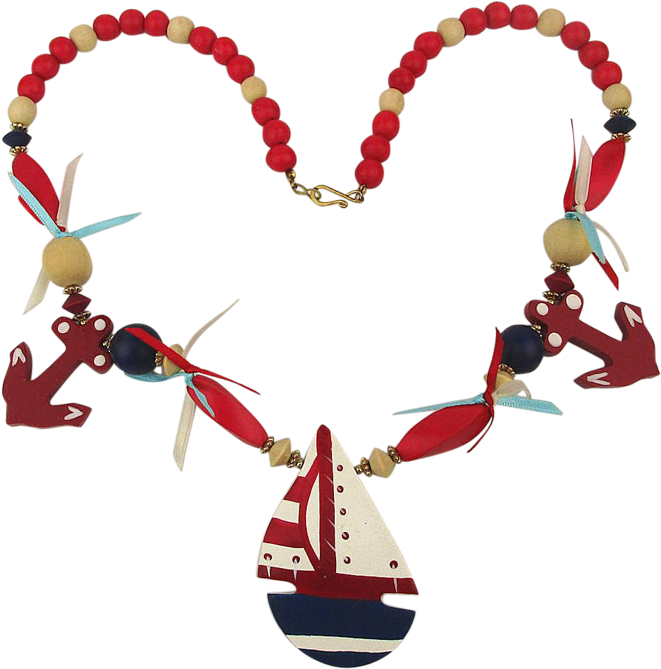 Funny Handmade Painted Wood Sailboat Sailing Necklace - Necklace Clipart (961x961), Png Download