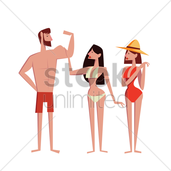 Man Flexing Arms At Beach V矢量图形 Clipart (600x600), Png Download