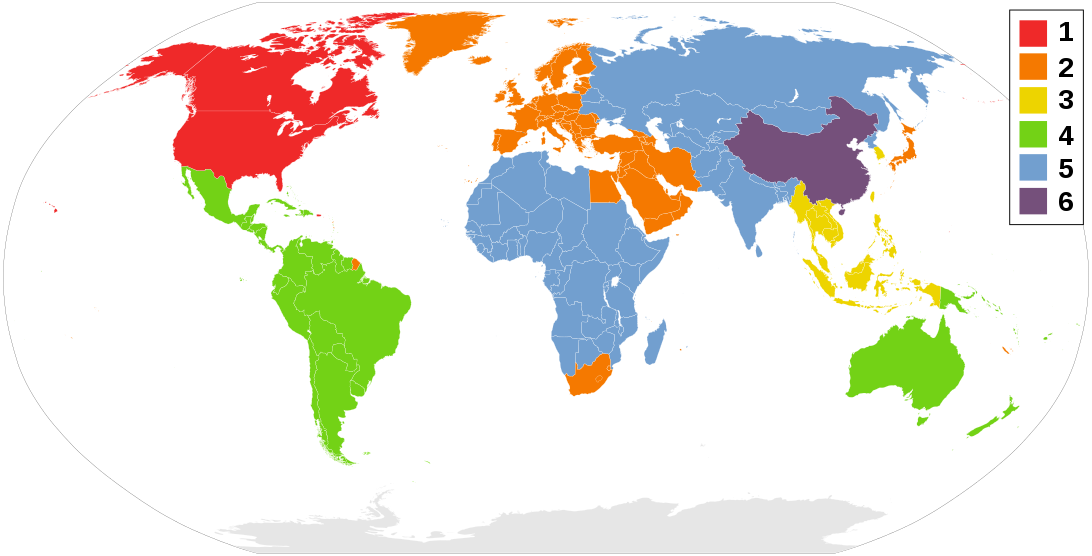 Dvd Regions - World Map Clipart (1092x556), Png Download