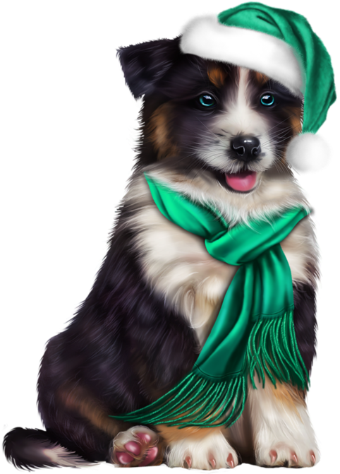 Puppy Christmas Art Clipart (600x706), Png Download