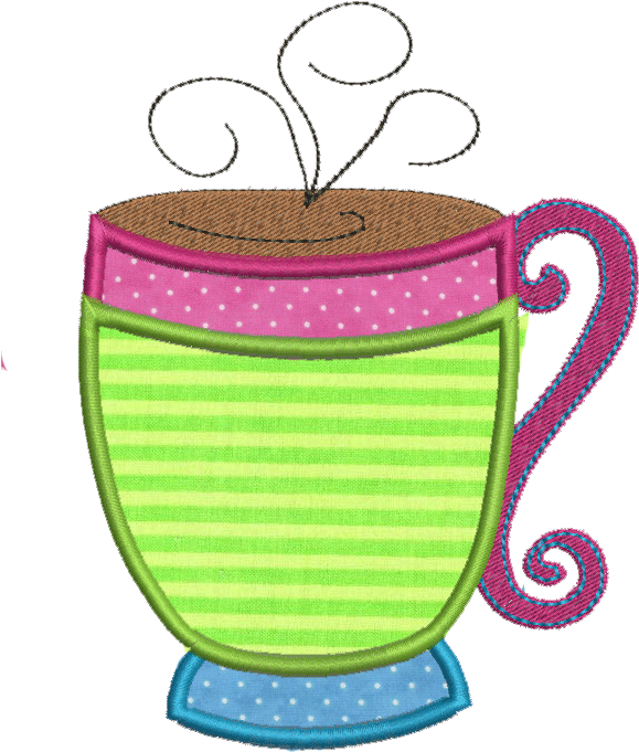 A Great Coffee Cup Applique Design - Appliqué Clipart (619x685), Png Download