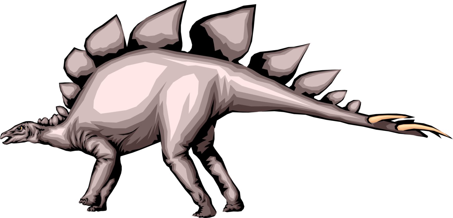 Vector Illustration Of Prehistoric Stegosaurus Dinosaur - Cartoon Clipart (1453x700), Png Download