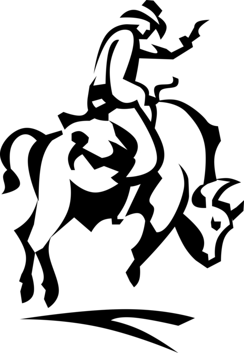 Rodeo Cowboy Rides Bronco Bull - Cross Stitch Cowboy Clipart (484x700), Png Download