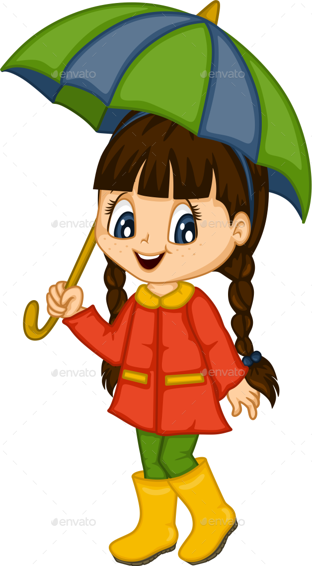 Cute Little Girl For 4 Seasons - Girl Cartoon 4 Seasons Clipart (628x1139), Png Download