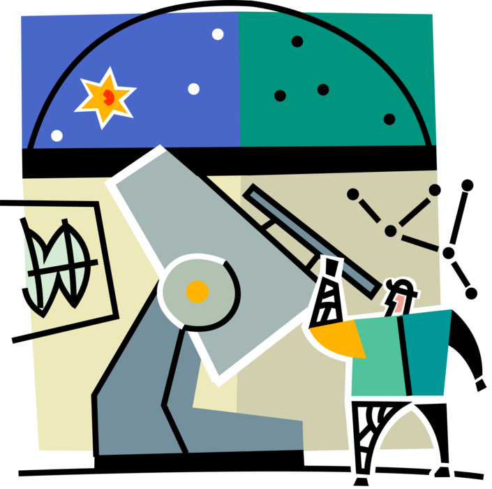 Vector Illustration Of Astronomer At Observatory Looks - Cartoon Clipart (705x700), Png Download