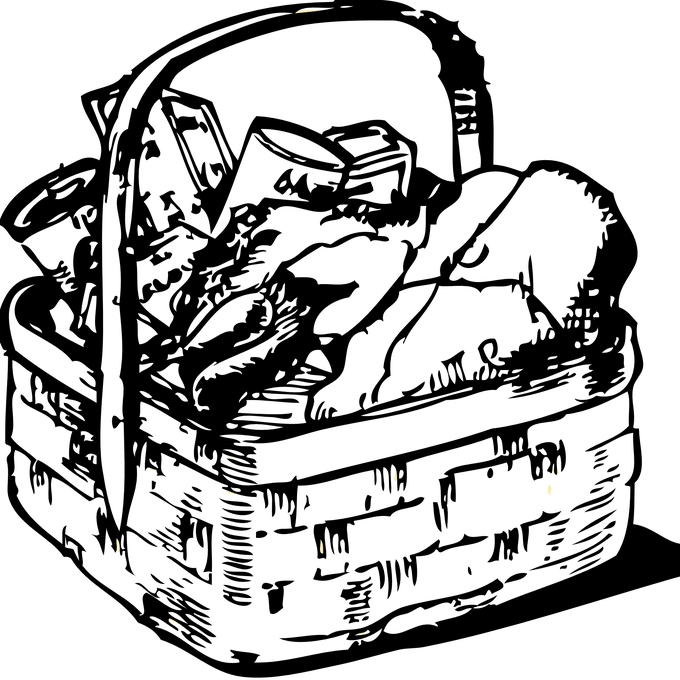 Black And White Clip Art Food Clipart Best - Black And White Gift Basket Clipart - Png Download (680x680), Png Download