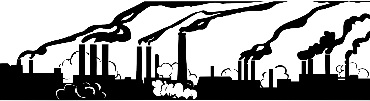 Factory Graphic - Air Pollution Black And White Clipart (960x480), Png Download