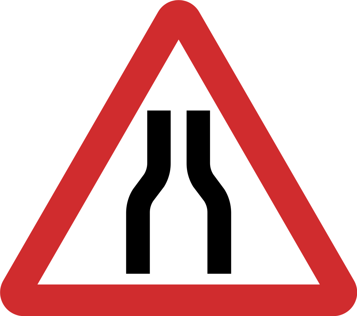 Nepal Road Sign B14 - Road Narrows On Both Sides Clipart (1159x1024), Png Download