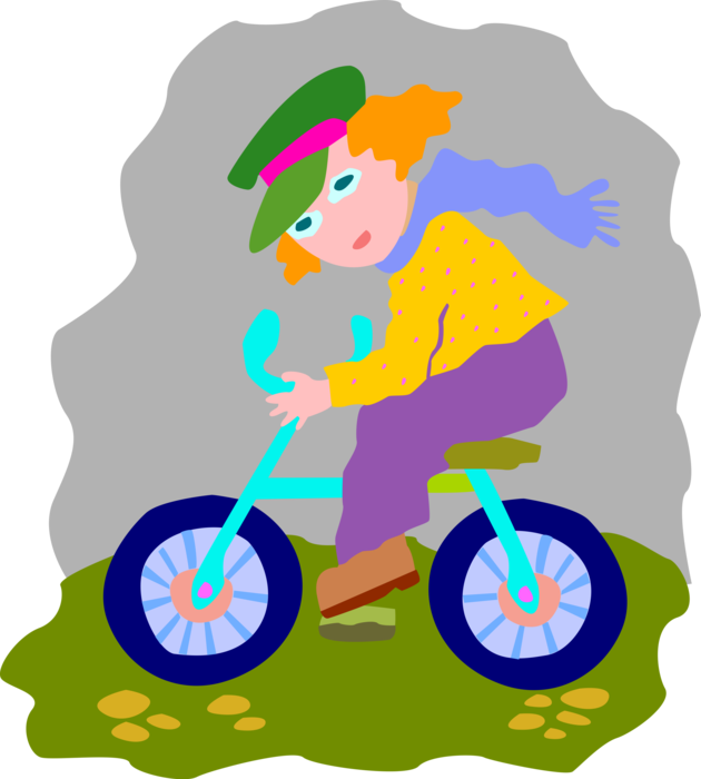 Vector Illustration Of Young Girl Riding Bicycle Outdoors Clipart (630x700), Png Download