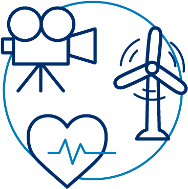 A Movie Camera, A Wind Turbine, And A Heart - Goods Clipart (736x491), Png Download