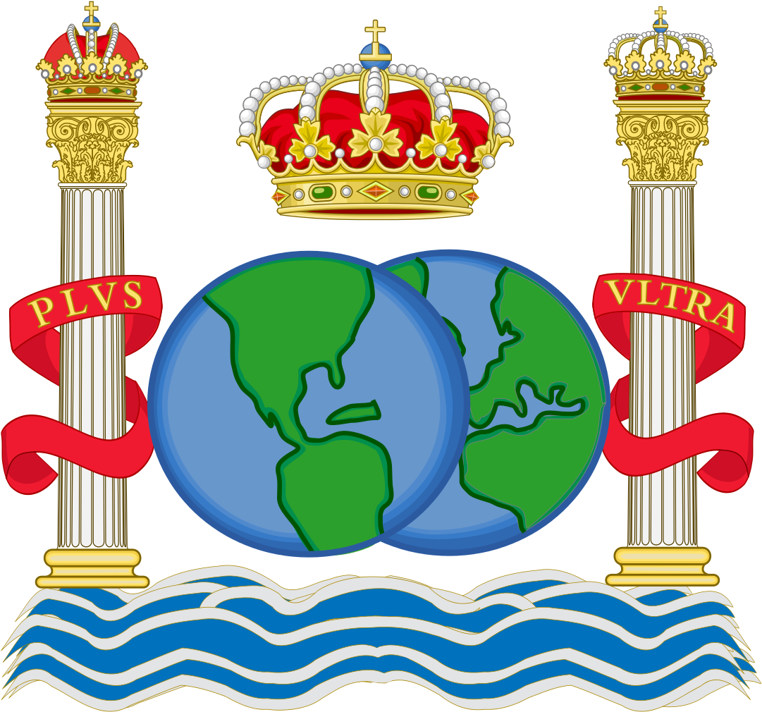 Colonial Currency Badge Of The Spanish West Indies - Heraldic Pillars Of Hercules Clipart (1104x1024), Png Download