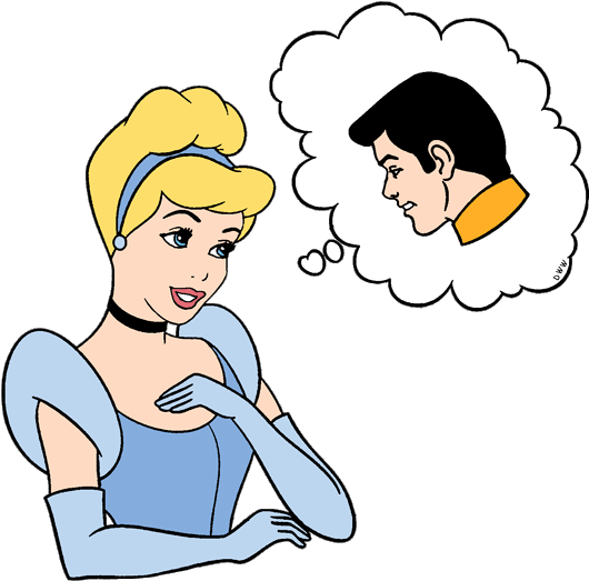 Cinderella Thinking Of Prince Charming - Cinderella Thinking Clipart (550x567), Png Download
