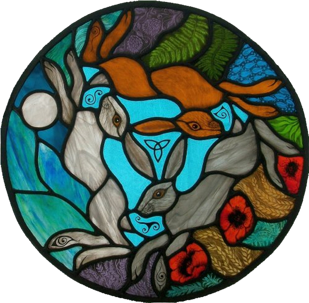 Three-hares - Stained Glass Clipart (662x627), Png Download