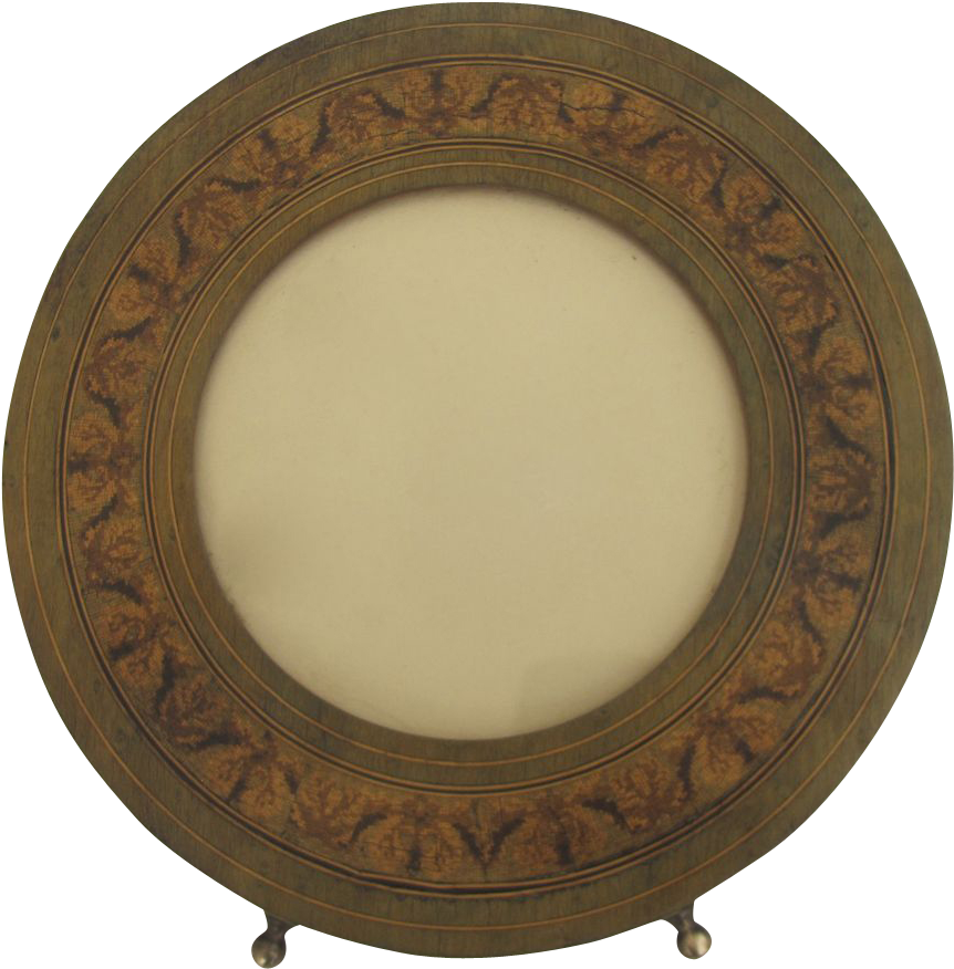 Vintage Olive Wood Round Inlaid Frame From Blacktulip - Wood Clipart (875x875), Png Download