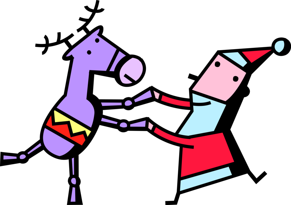 Vector Illustration Of Santa Claus Dances With Reindeer - Reindeer Clipart (993x700), Png Download