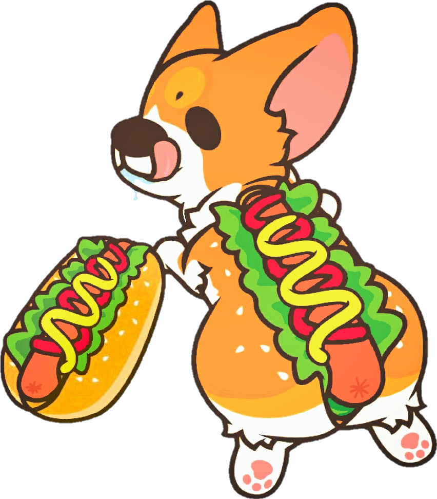 Schotdog Hotdog Corgi Dog Cute Colorful Cosplay Food - Dog Clipart (852x972), Png Download