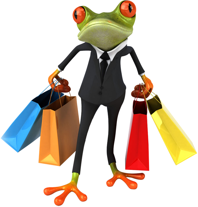 Business Frog With Shopping Bags - Frog With Shopping Bags Clipart (650x682), Png Download