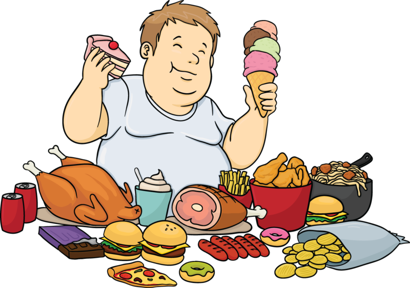 A Fat Cartoon Man Feasting On - الاكل الغير صحي كرتون Clipart (800x562), Png Download