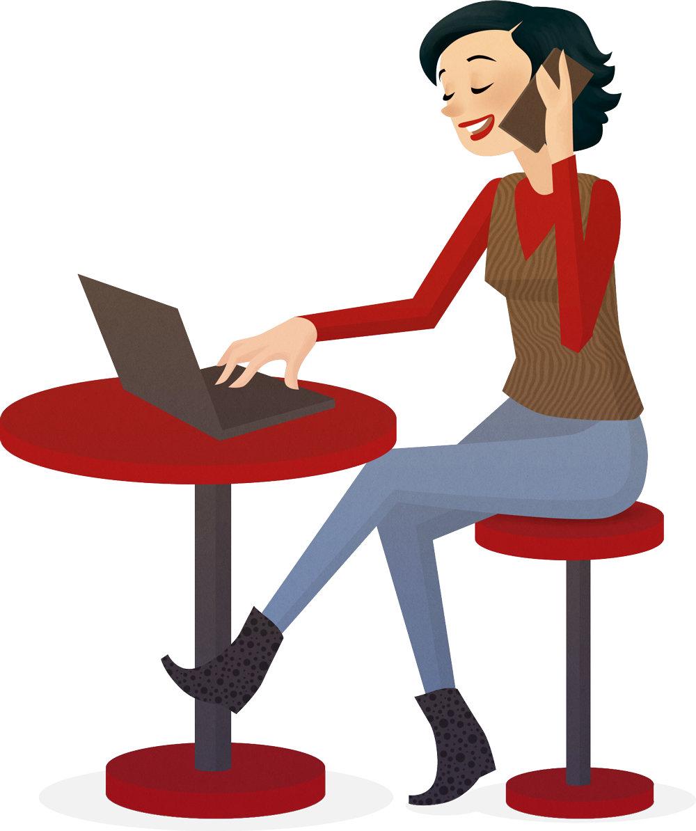 Woman With Notebook And Phone Sitting By The Table Clipart (1000x1194), Png Download