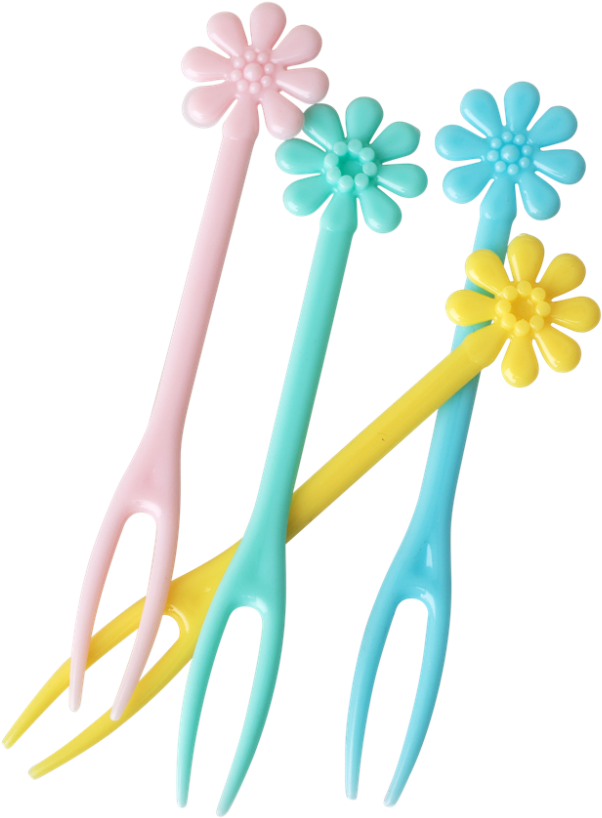 30 Flower Shaped Canape Forks Pastel Colours Rice Dk - Floral Design Clipart (1000x1000), Png Download