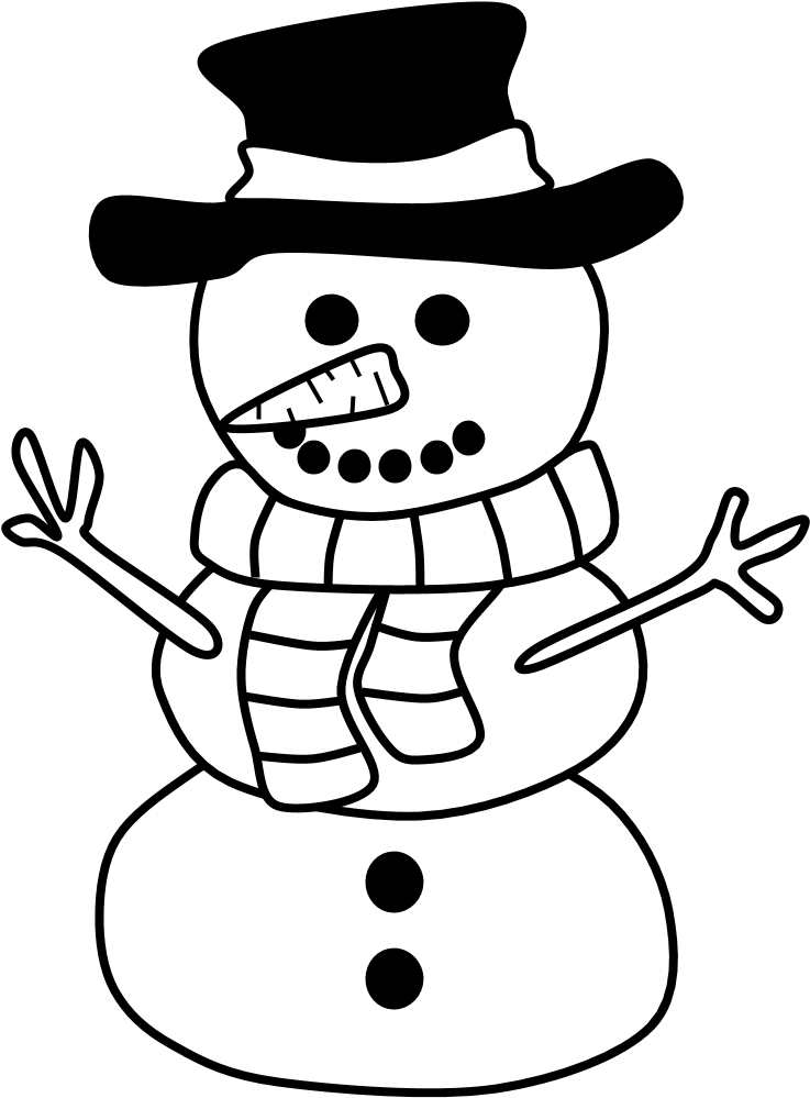 Snowman, Hat, Scarf, Black And White, Png - Snowman Clipart (816x1056), Png Download