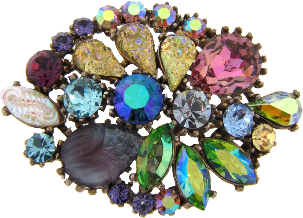 Signed Art@ 1960's Multicolored Rhinestone Brooch With - Art Clipart (992x992), Png Download