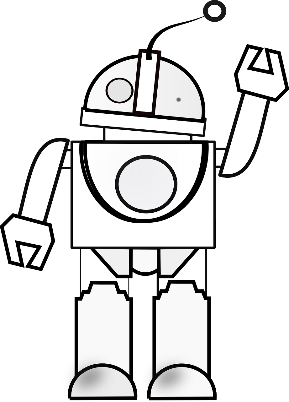Robot Waving White Black Png Image - Colour By Numbers Robot Clipart (922x1280), Png Download