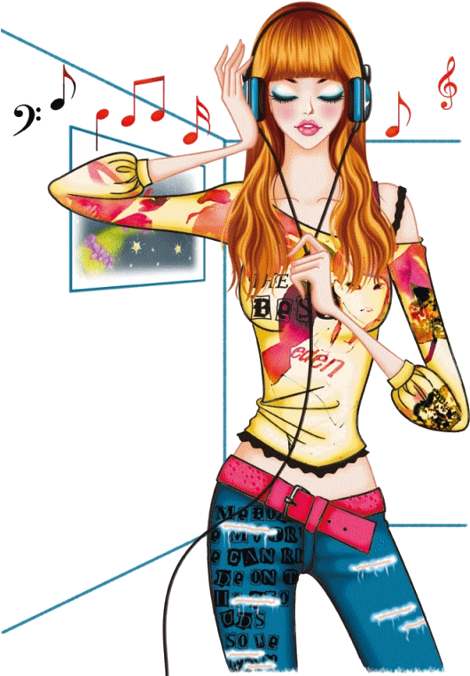 Image Jeune Fille Écoutant De La Musique - Womens Kids Eiffel Tower/big Ben/girl Printing Change Clipart (730x819), Png Download