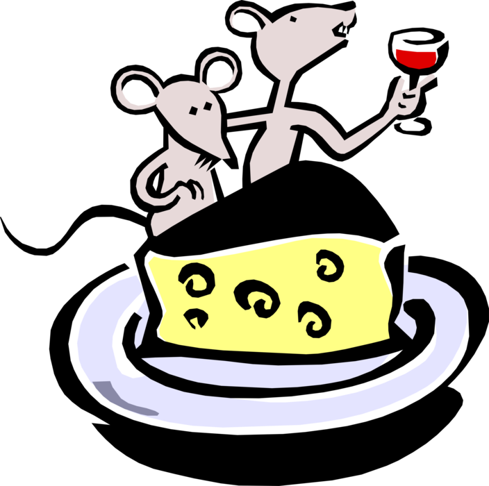 Vector Illustration Of Cartoon Mice Dining On Wine - Mouses With Cheese Cartoon Clipart (704x700), Png Download