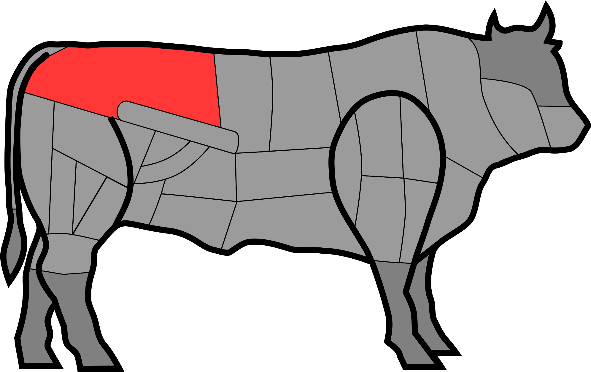 Sources - Entrecote On A Cow Clipart (2000x1262), Png Download