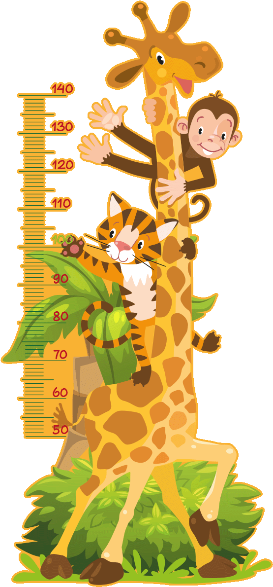 Sticker Toise Girafe Singe Et Petit Tigre Ambiance Clipart (1200x1200), Png Download