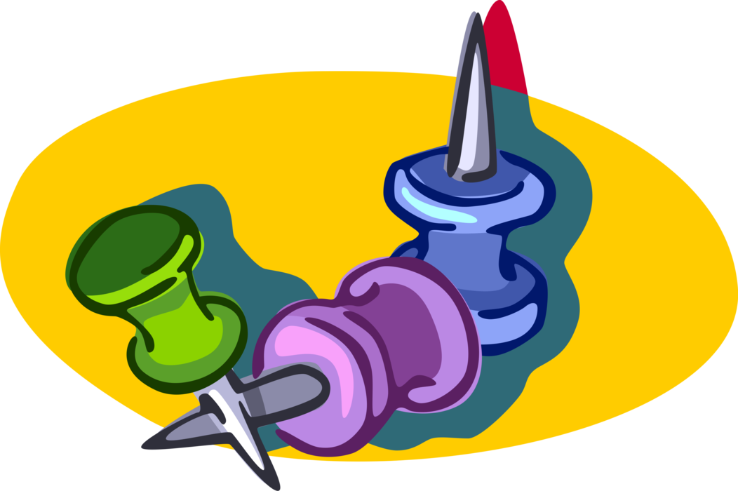 Vector Illustration Of Push Pin Or Thumb Tack Fastens Royaltyfree