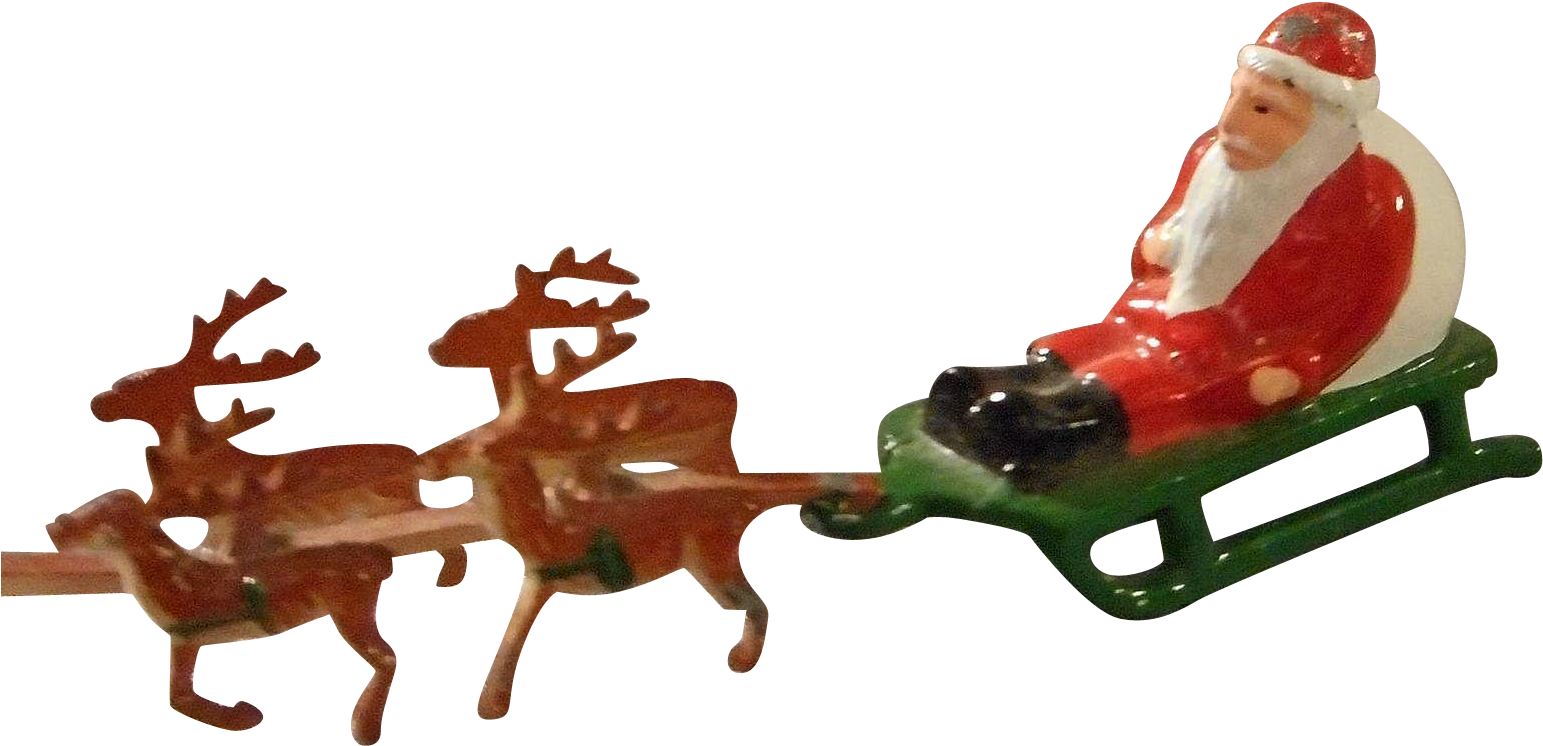 Vintage All Metal Santa On Sled With Reindeer From - Sled Clipart (1542x1542), Png Download