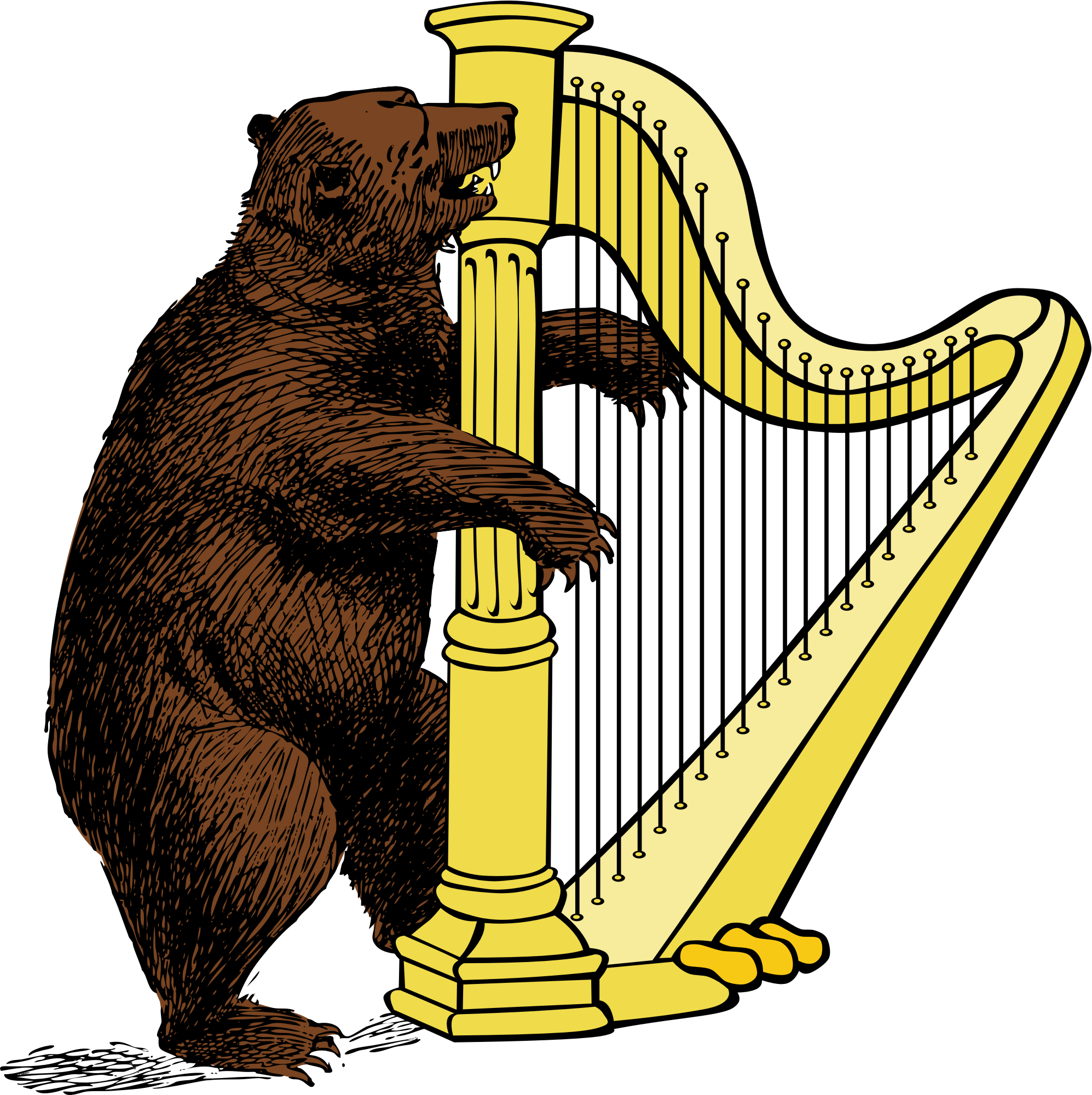 Bear And Harp By Urh, Bear Playing On A Harp - Harp Png Clipart (1995x2001), Png Download