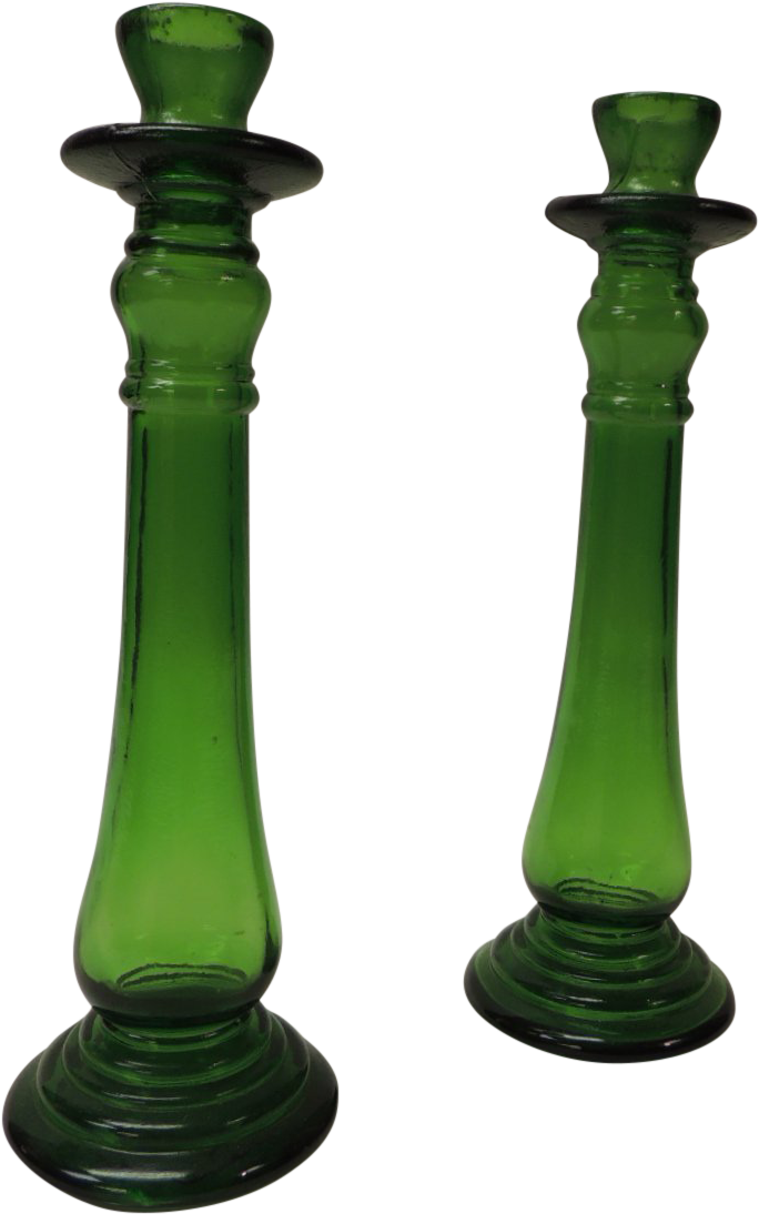 Pair Of Bottle Emerald Green Handcrafted Italian Candle - Green Clipart (759x1214), Png Download