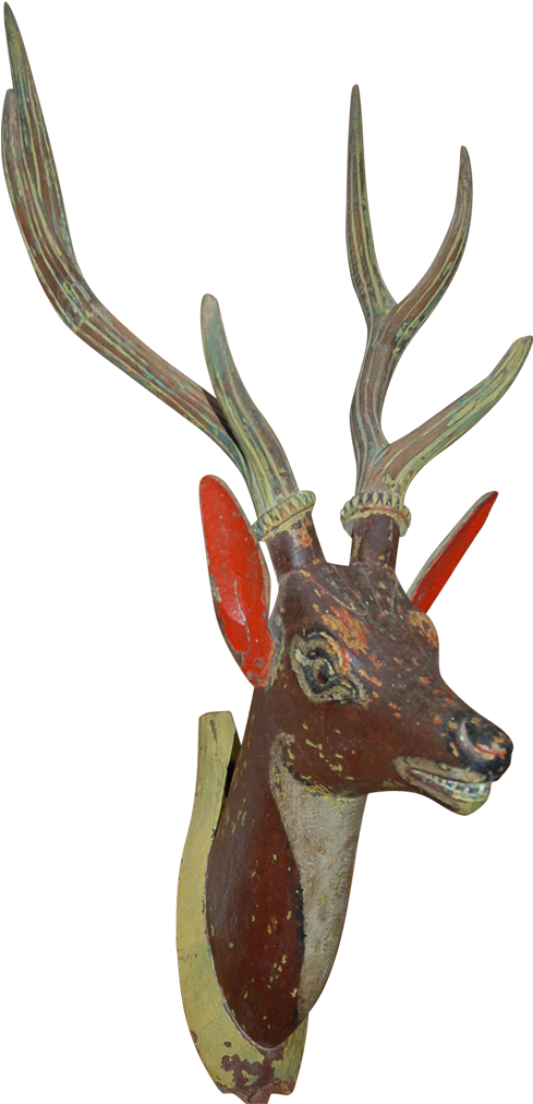 Early Fine Carved Wood Painted Deer Head Wall Plaque - Deer Clipart (1023x1023), Png Download